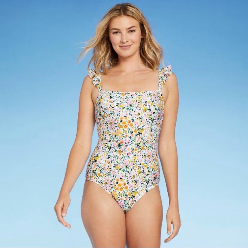 Kona Sol - Floral Ruffle One-Piece Swimsuit - M